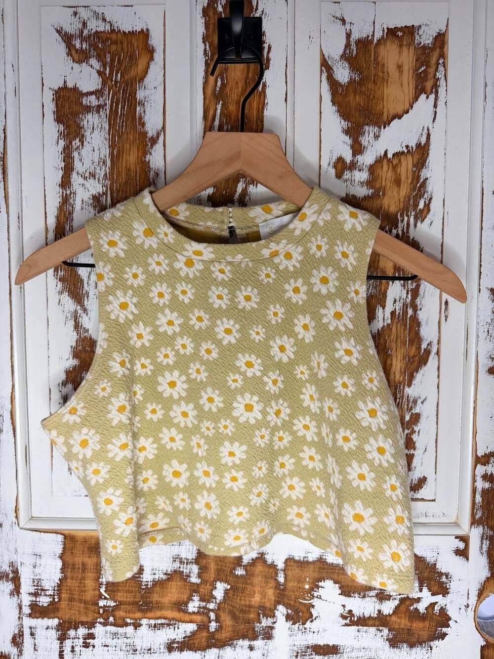 Corey Lynn Calter Sleeveless Crop Top Size M Sage Green with Daisies Cottagecore